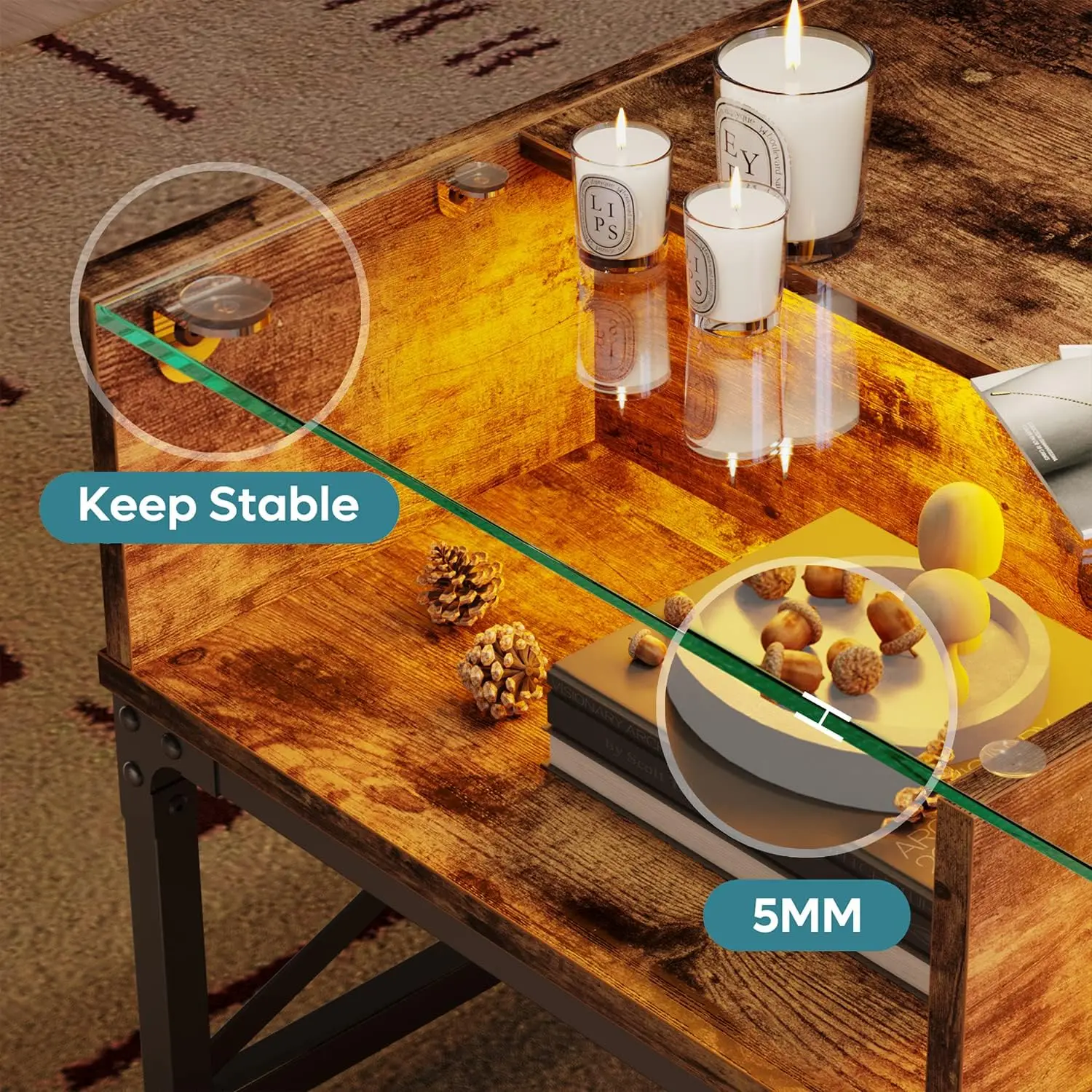 Bestier Led Coffee Table For Living Room, 42 Inch Wood Center Table, Smart Gaming Tea Tables For Home Office, Coffee Table With