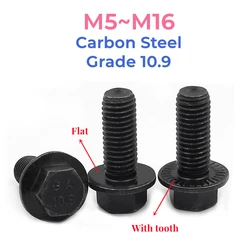 Grade 10.9 High Strength Black Carbon Steel Hexagon Hex Head Flange Screws Frame Hex Head Bolts M5 M6 M8 M10 M12 M14 M16