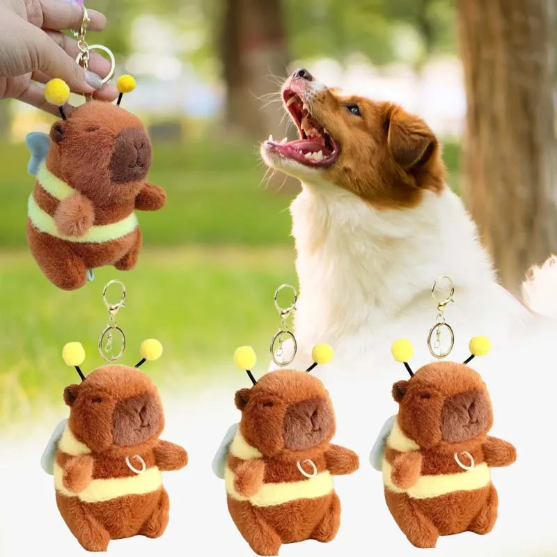 Capybara Bee Plush Pet Toy Vibrating Keychain Training Keychain for Cats Puppies Small Animals Training Accessories