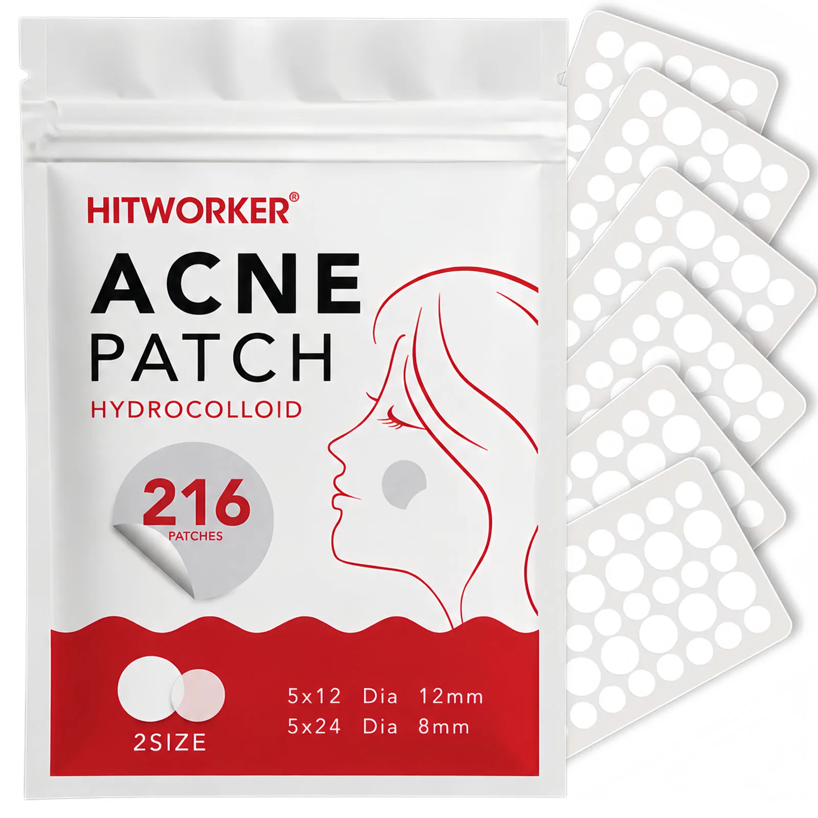 216pcs Hydrocolloid Pimple Patches, 2 Sizes Invisible Spot Cover Face Stickers, Water-Resistant Easy Peel Day Night Use