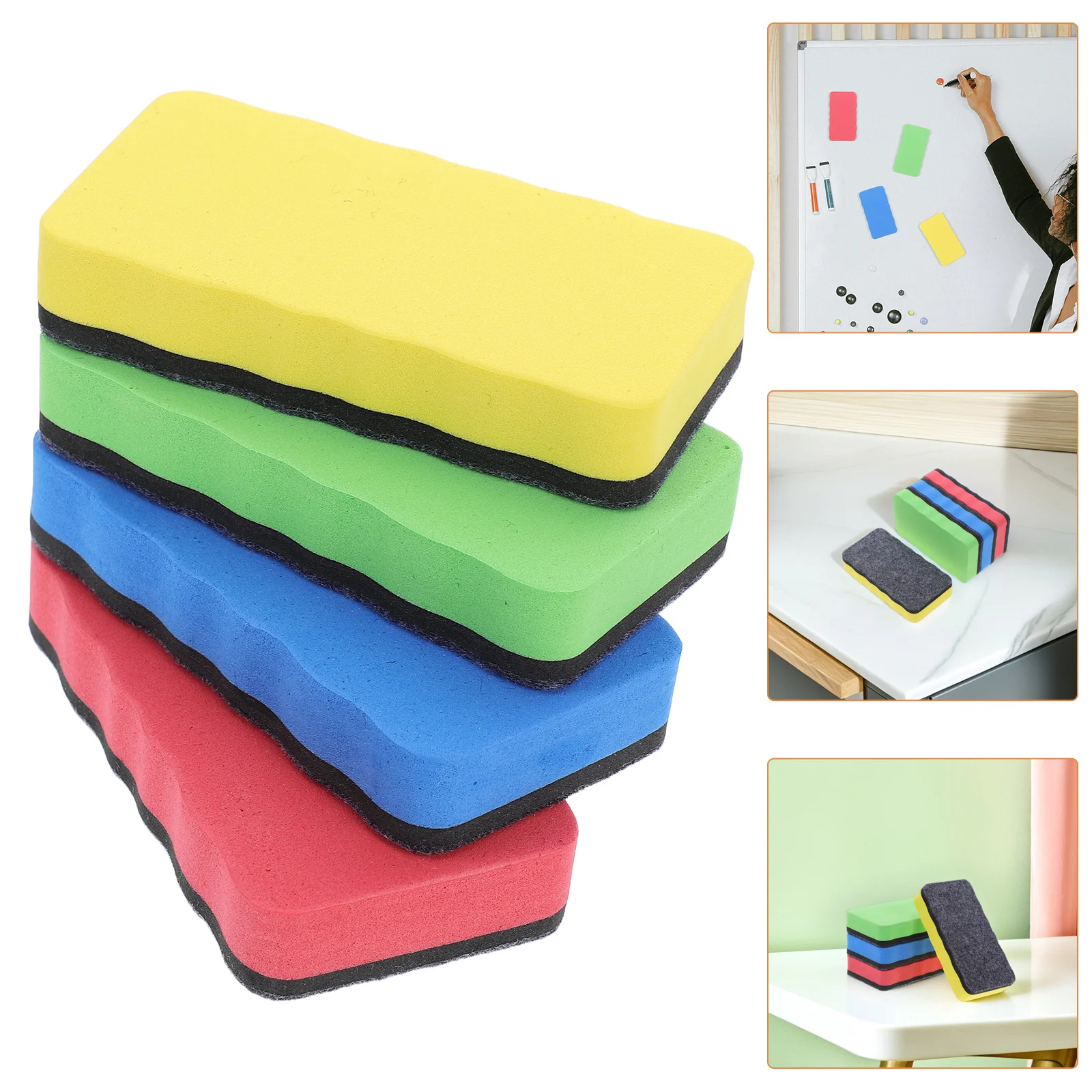 

4pcs Magnetic Whiteboard Erasers Blackboard Cleaning Eraser Dry Erase Board Kids Students Classroom Home Office Use Eva Felt