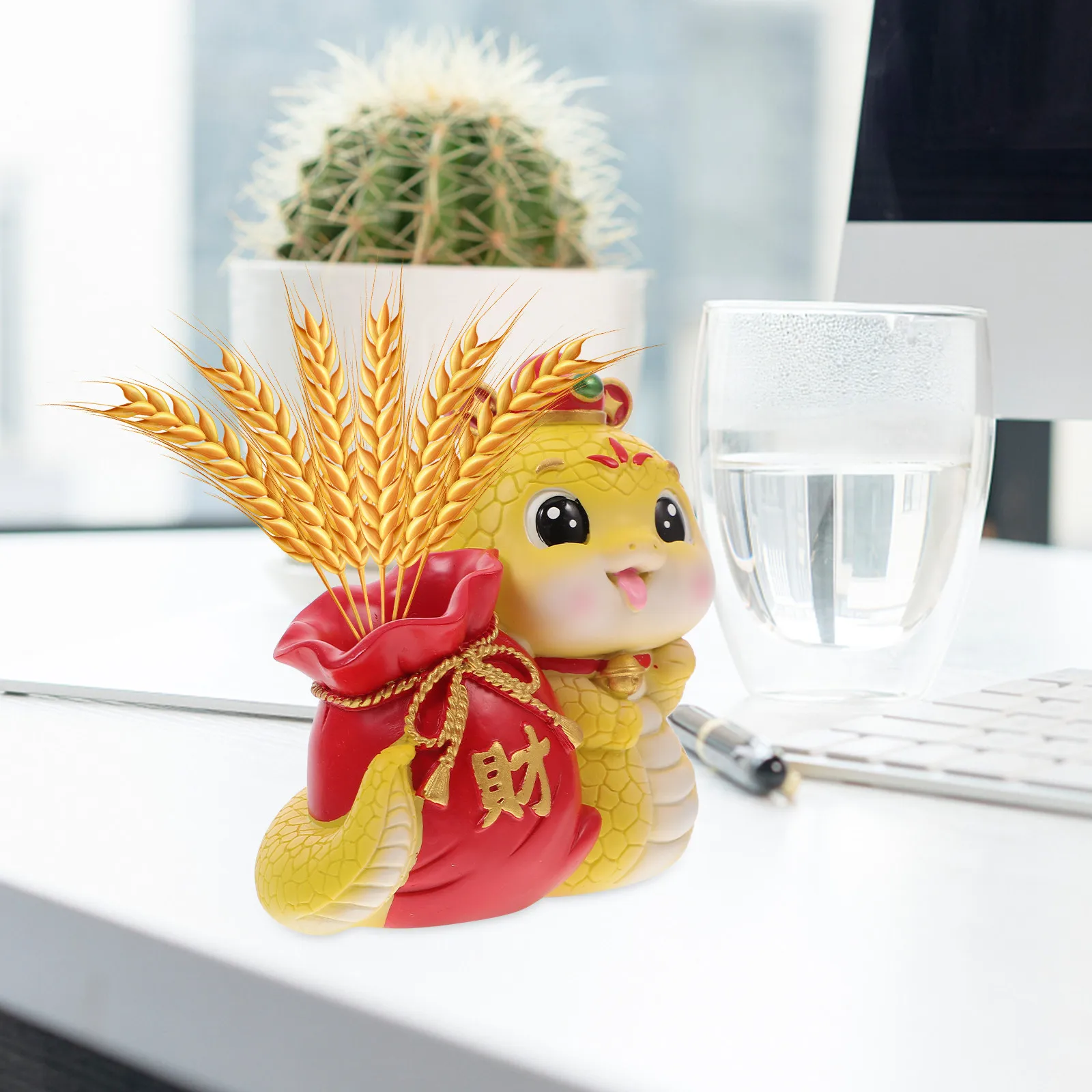 Resin Snake Pencil Holder Chinese Zodiac Desk Organizer Home Office Decor Feng Shui Snake Year 2025 Good Luck Animal Sculpture
