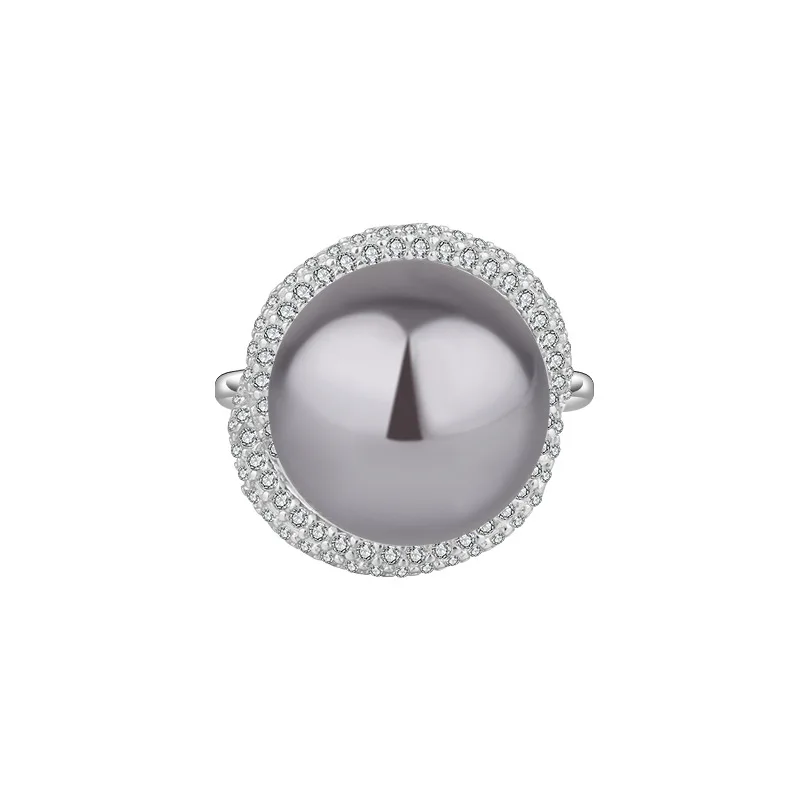 Jewelry S925 Silver Inlaid Obey Women's Gray Pearl Versatile Pendant Set 14mm 12mm