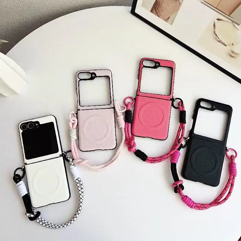 

Fashion 3IN1 Wrist Strap Phone Case for Samsung Galaxy ZFlip7 Flip6 Z Flip 3 4 5 6 7 FE For Magnetic Protective Candy DIY Cover