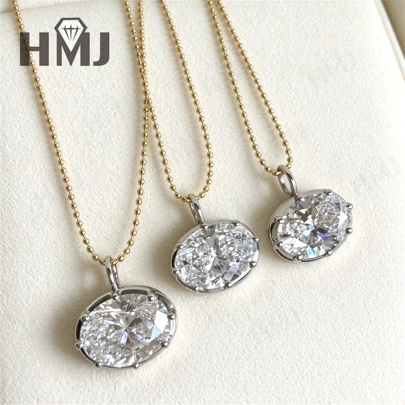 Diamond Pendants Necklace East West Oval Cut 2ct DEF VS  Genuine 18K 14K Gold Wedding Party Bead Chain Charms Jewelry for Women
