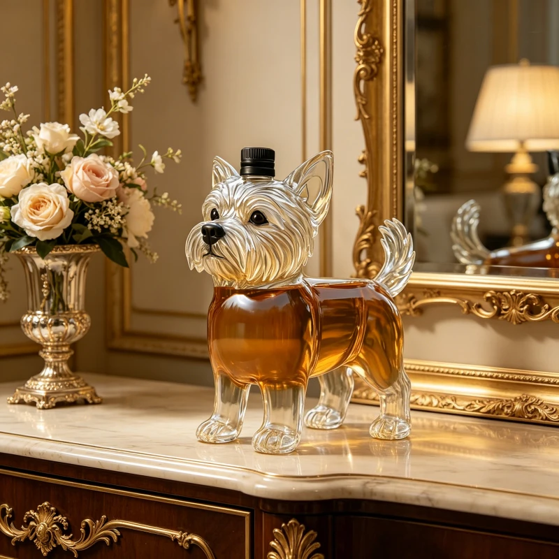 Yorkshire Terrier Dog Shaped Glass Decanter, Animal Themed Whiskey Bottle for Bar Home Decor, Cute Pet Lovers Gift