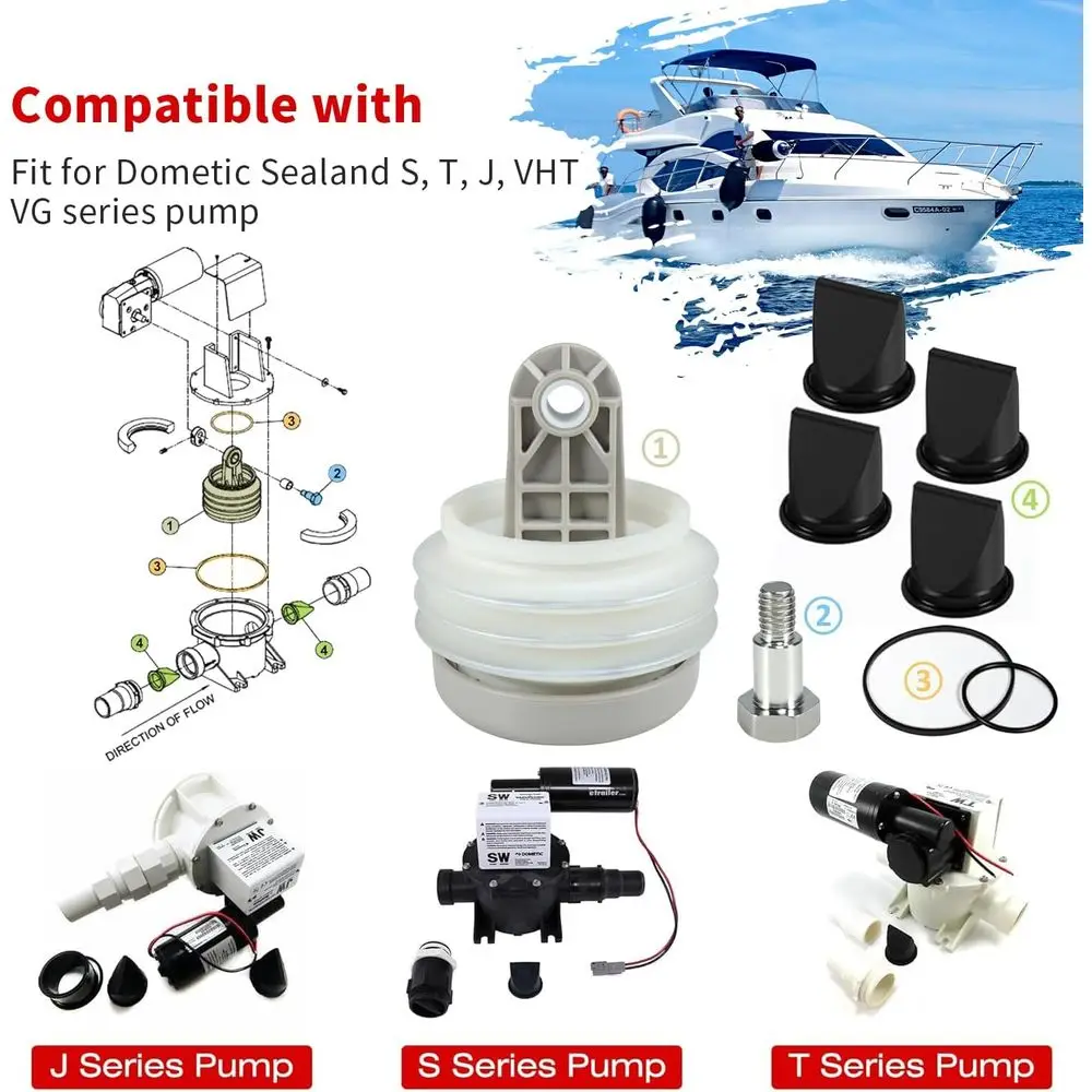 Fits for Dometic 385230980 Pump Bellow Kit Include 385310076 1-1/2 Duckbill Valve (4Pack) and 385310151 O-Ring (2 Pack) Replace
