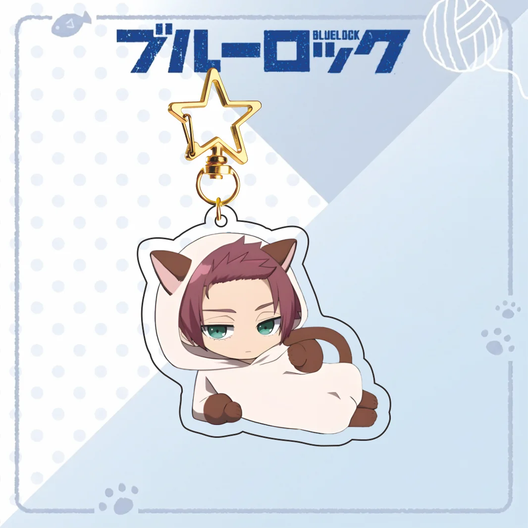 New Blue Lock Cat Hoodie Series Acrylic Keychain Isagi Bachira Chigi Character Star Hook Pendant Cute Anime Bag Charm Birthday