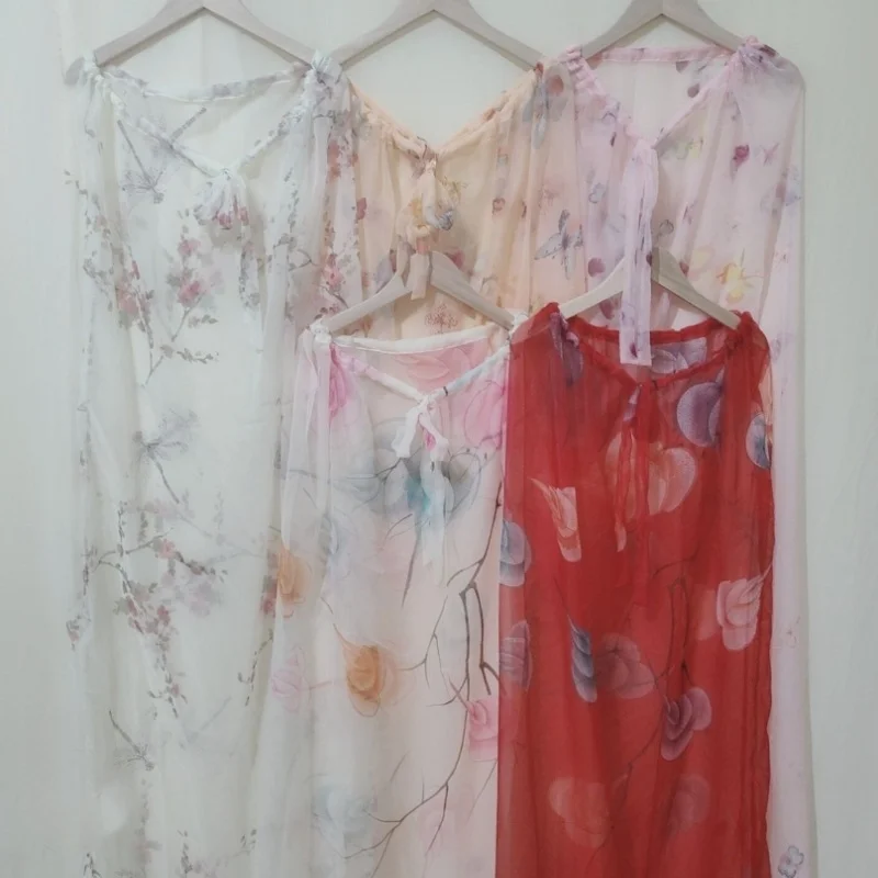 

Couple's Silky Perspective Loose Maxi Dress Printing Sleeveless Plus Size Silky Touch Soft Sexy Long Sleeping Bag BF Gift