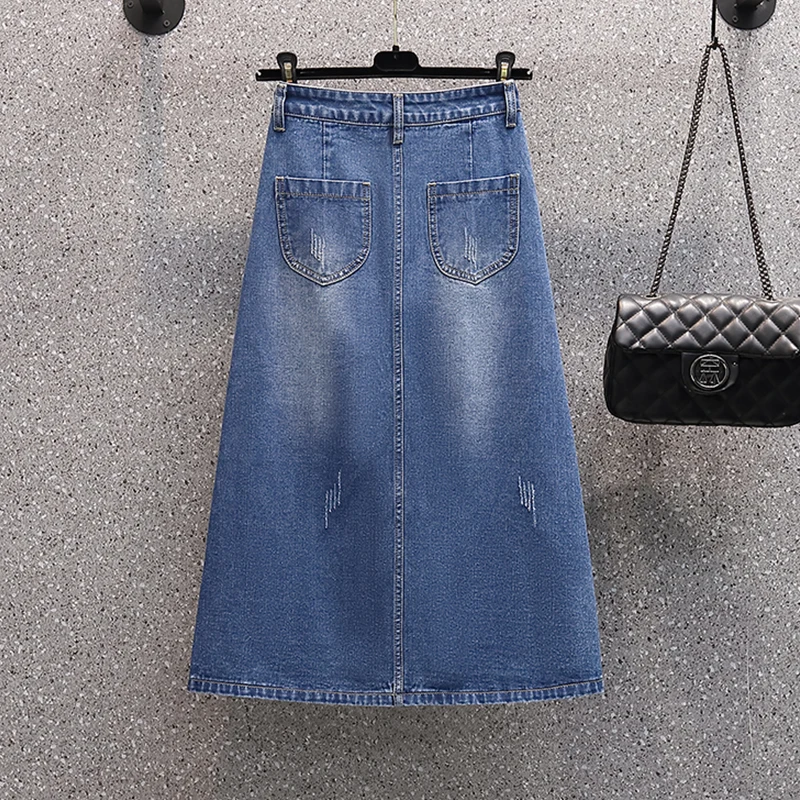 EHQAXIN Summer Ladies New Denim Skirts 2022 Fashion Loose Buttons High Waist Pockets Casual Denim Skirts For Womens L-4XL