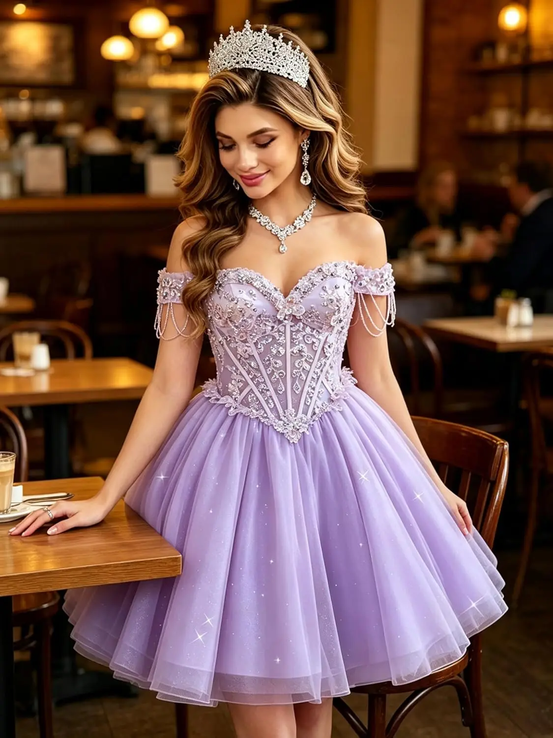 3D Flower Homecoming Dresses for Teens Glitter Tulle DAMA Dresses for Quinceanera Off Shoulder Short Prom Dress