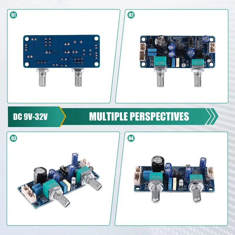 Low Pass Filter Bass Subwoofer Preamp Amplifier Board Single Power DC 9-32V Preamplifier With Bass Volume Adjustment