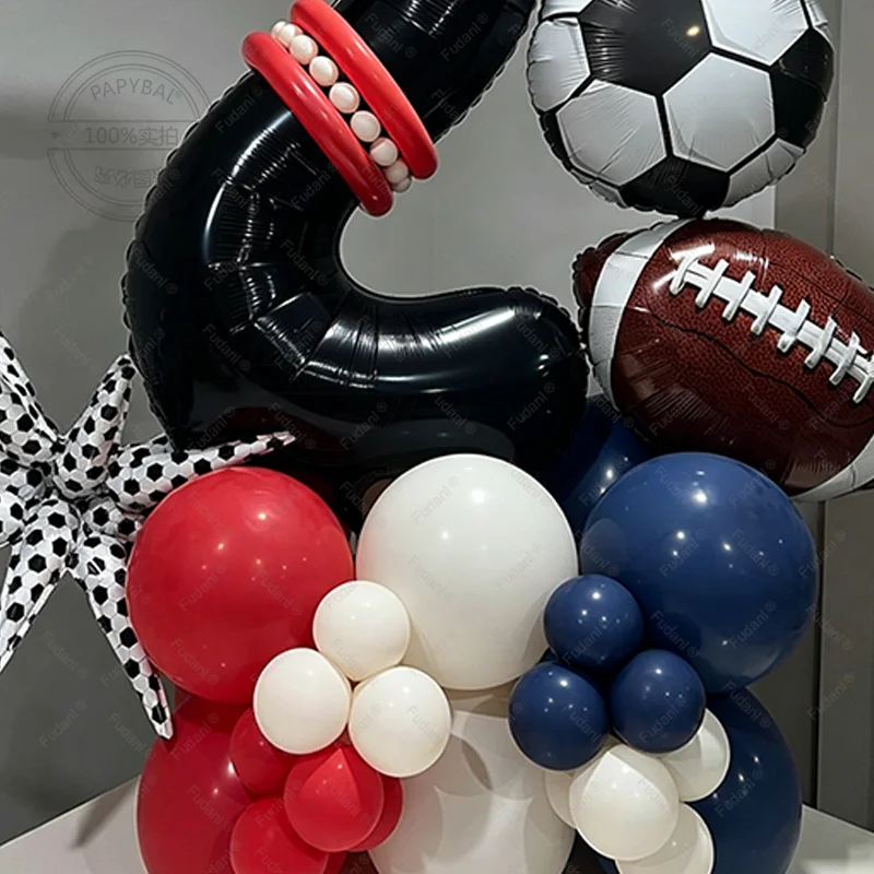 46Pcs Football Trophy Balloons 32inch Black 1-9 Number Football Foil Balloon Round Soccer Globos Baby Shower Boy Birthday Party
