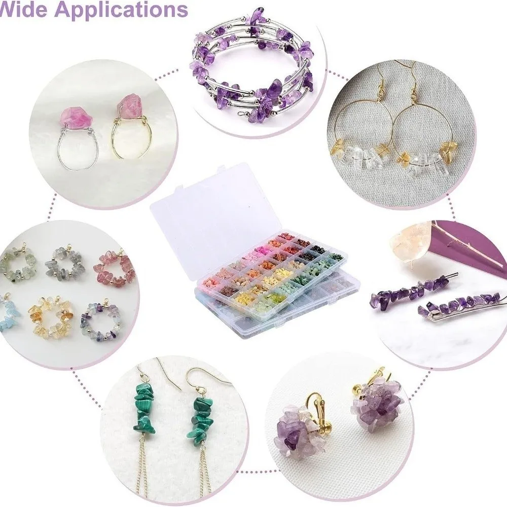 Schmuckset zum Basteln mit Steinperlen, handgefertigtes Armband-Set mit unregelmäßig zerkleinerten Steinen, Charms, DIY-Bastelset, DIY-Armband-Set für Mädchen – Detail 2