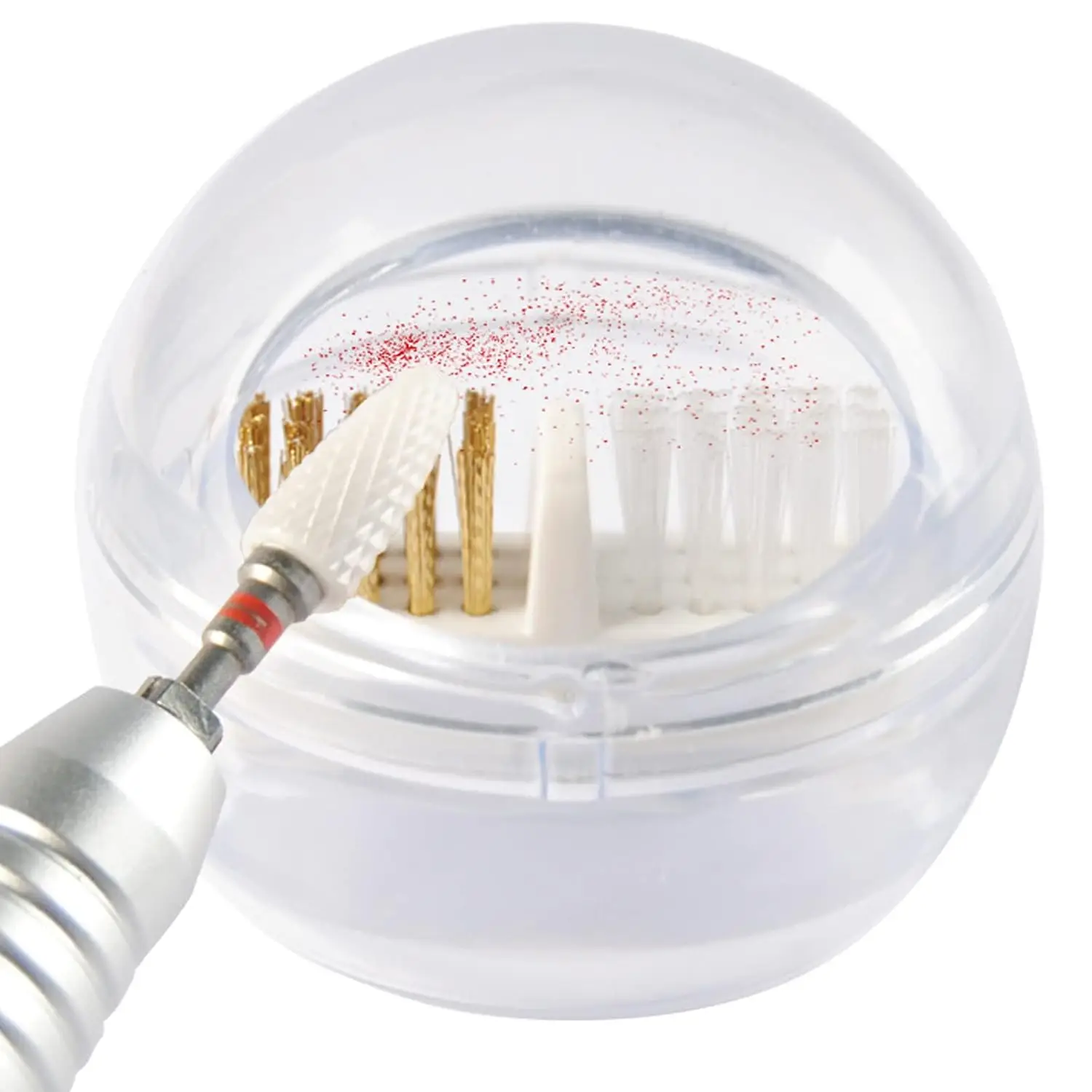 

Nail Drill Bit Cleaning Brush Case with Clear Cover, Nylon & Steel Wire Brushes, Anti-Splash, Removable, Washable