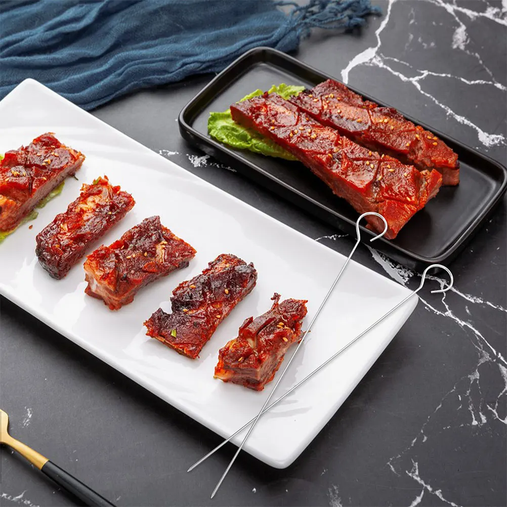 

30 Pcs Stainless Steel Grill Pin Grilling Skewers Meat Barbecue Supply Silver Bbq