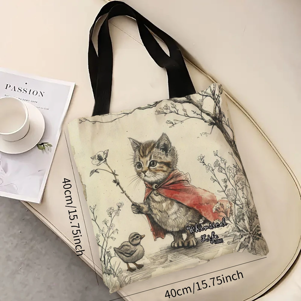 

Cat & Duck Adventures Illustration Large Capacity Reusable Folding Shopping Bag Print Women Handbag Shoulder Bags 7.3