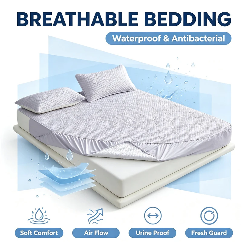 Waterproof Embossed Mattress Cover Quilted Bed Cover Thicken Mattress Protector Anti-Mite Breathable Elastic Bands Fitted Sheet
