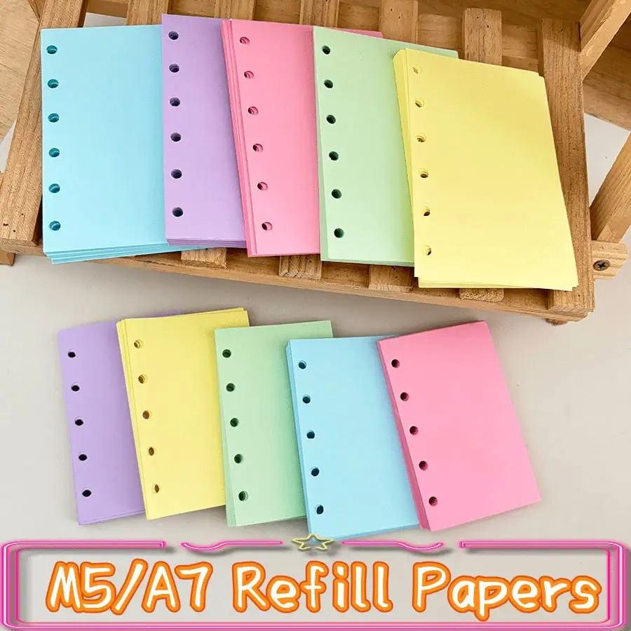 

50 Sheets M5/A7 Colourful Refill Papers, Pink/Blue/Purple Binder Notebook Paper, Loose Leaf Parts, Stationery Accessories