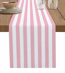 Stripes Pink White Linen Table Runner Kitchen Table Decoration Farmhouse Reusable Dining Table Cloth Wedding Party Decor