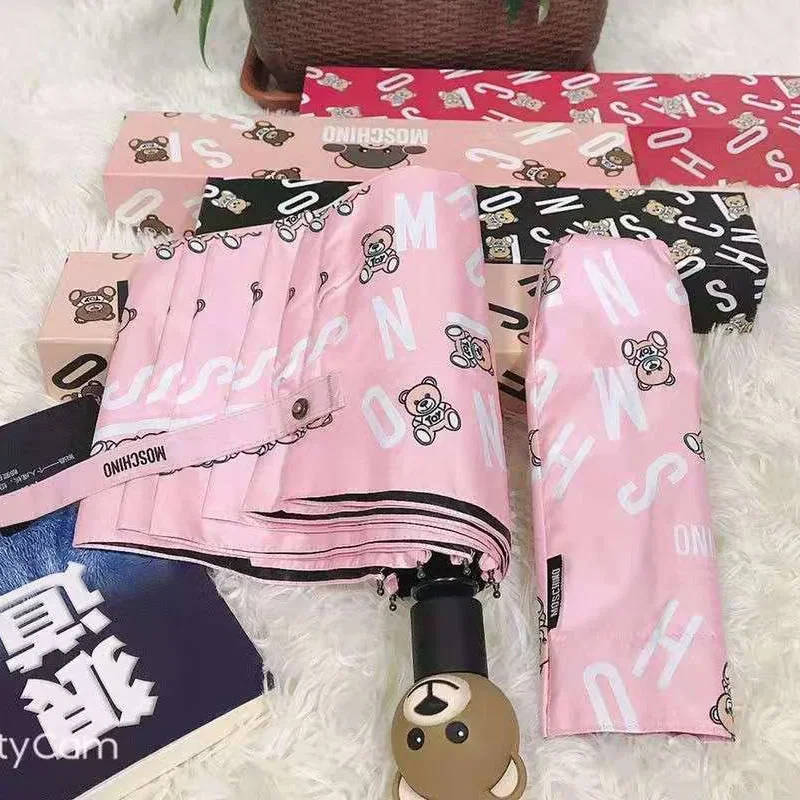 Cute Bow Bear Automatic Umbrellas Wind Resistant Umbrellas for Rain and Sun Umbrellas for Rain UV Blocking Travel Umbrella