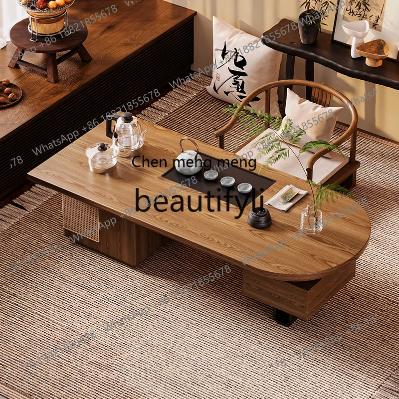 X Solid Wood Rattan Tea Table Balcony Small Bay Window Low Table New Model