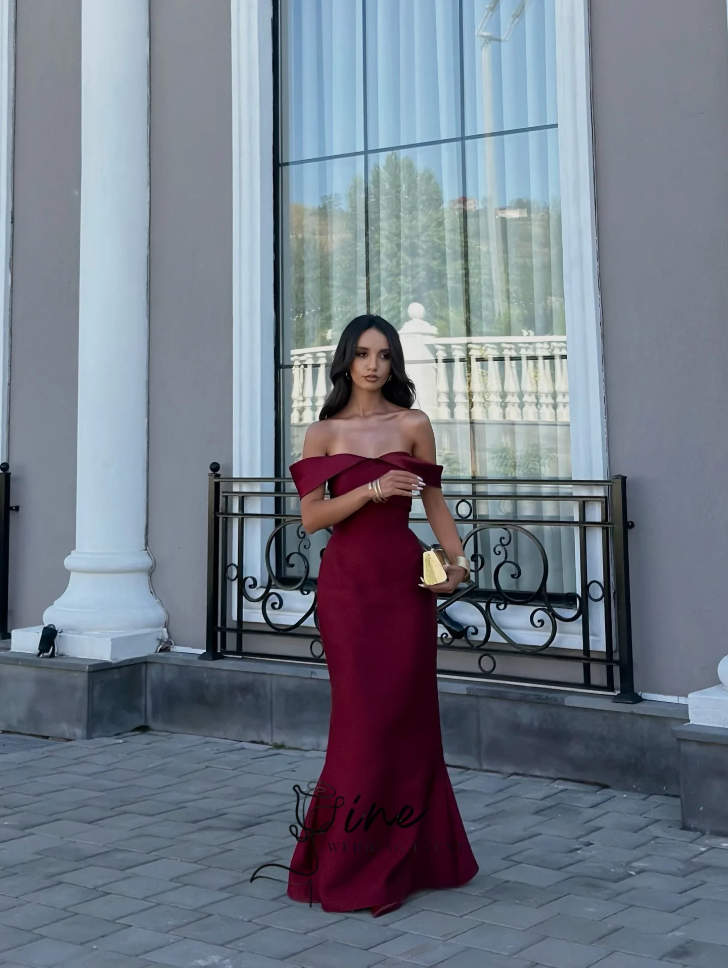 Vestidos de Noche Rojos Sencillos Oine, Vestido de Fiesta Plisado Estilo Sirena, Vestido Maxi con Hombros Descubiertos, Vestidos para Mujer Personalizados 2027