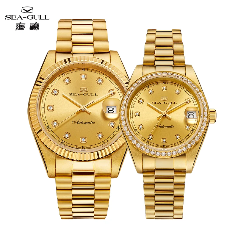 Seagull Oriente Series Couple Watch Luxury Diamond Gold Men/Women Automatic Mechanical Watches Top Brand Wristwatch 7055V/7055VL