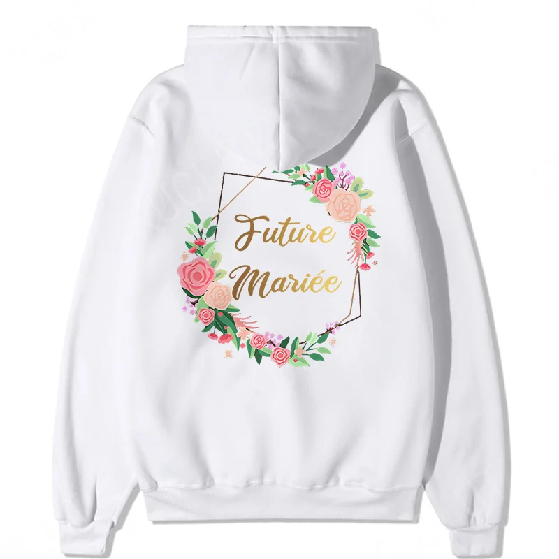 Team Bride Clothes French Bachelorette Hen Party Pullover Women's Sweatshirts Fashion Bridal Flower Wreath Wedding Outerwears