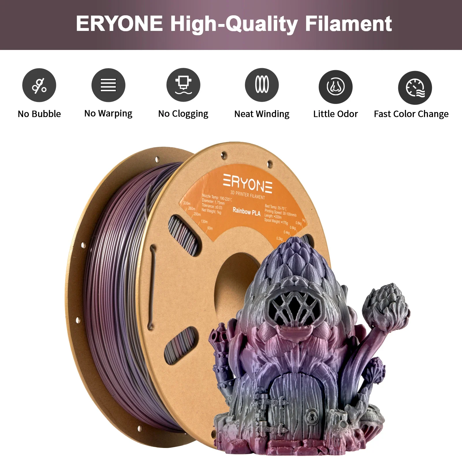 

Eryone Rainbow PLA Filament Multicolor Perfect Spooled 1.75mm 1KG Texture For 3d printer Fast Shipping1KG Spool(2.2LBS)