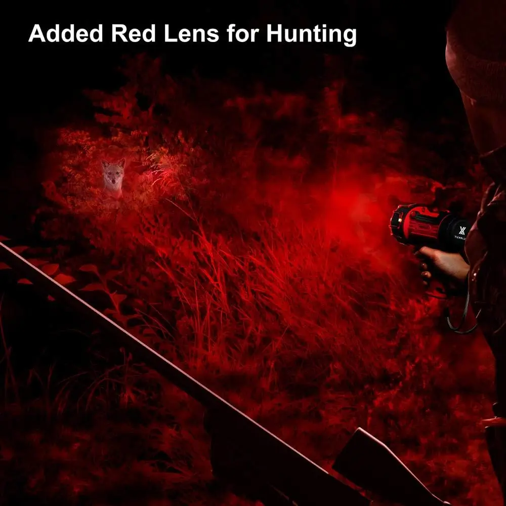 Rechargeable Super Bright LED Spotlight, IP67 Waterproof Handheld Flashlight with Red Filter, Long Runtime