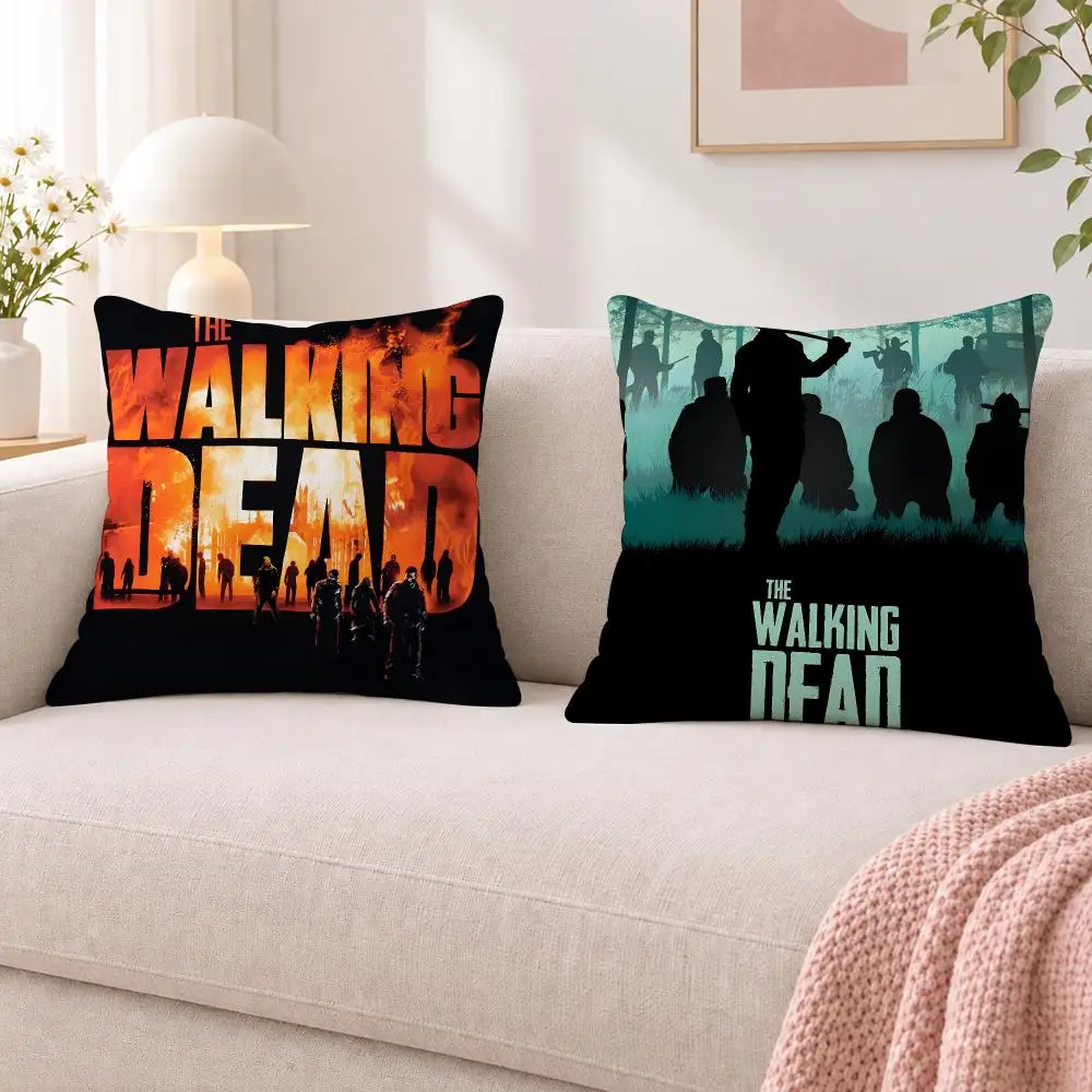 Series TV Drama T-The Walking Dead Cushion Cover Double Sided Print Short Plush Pillow Sofa Bedroom Dorm Room Decor Gift