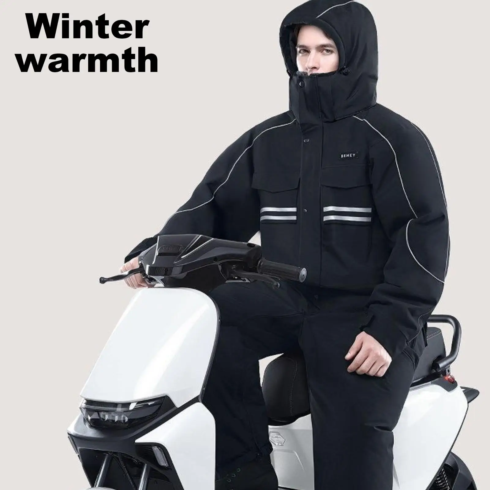 Motorcycle Winter Jacket Thermal 4-Pockets Clothes with Reflective Strips Rainproof Riding Coat for Women Men Winter Daily