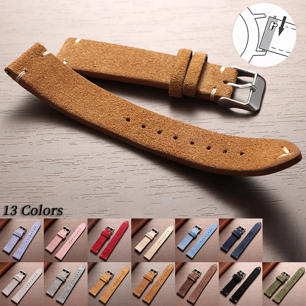 Suede Soft Leather Watch Strap 16mm 18mm 20mm 22mm 14mm for Huawei Watch Gt3/4 Vintage Handmade Watchband Quick Release Bracelet
