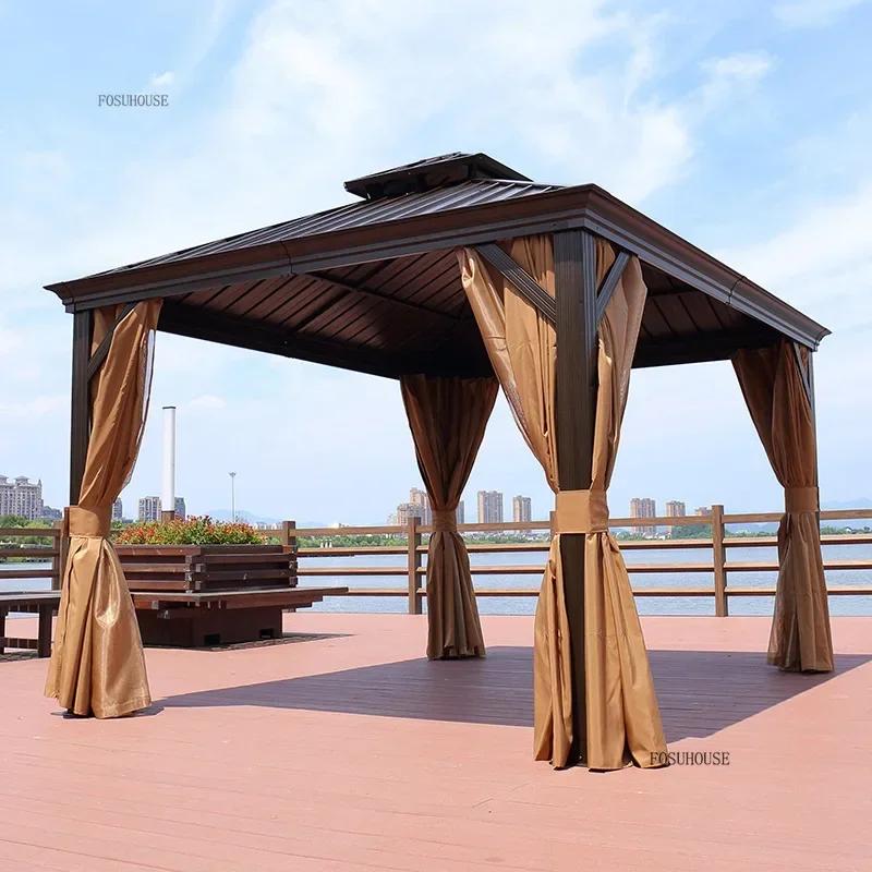 Outdoor Gazebos Courtyard Pavilion Sun Room Aluminum Alloy Villa Tents Outdoor Garden Rainproof Sunshade Terrace Double Roof BB