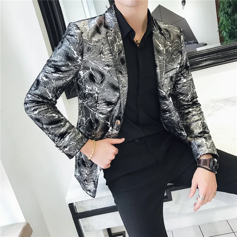 

Silver Sequin Slim Blazer High Quality Velvet 2020 Men's Designer Blazer Singer Stage Costume Plus Size 5XL Men Slim Fit Blazer