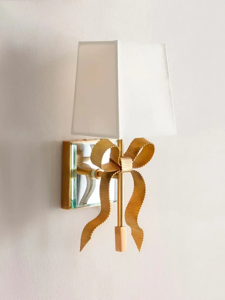 Modern Bedroom Retro Bow Bronze Ribbon Black/Gold LED Wall Lamp Living Room Study Interior Decoration Fabric Shade Wall Lamp