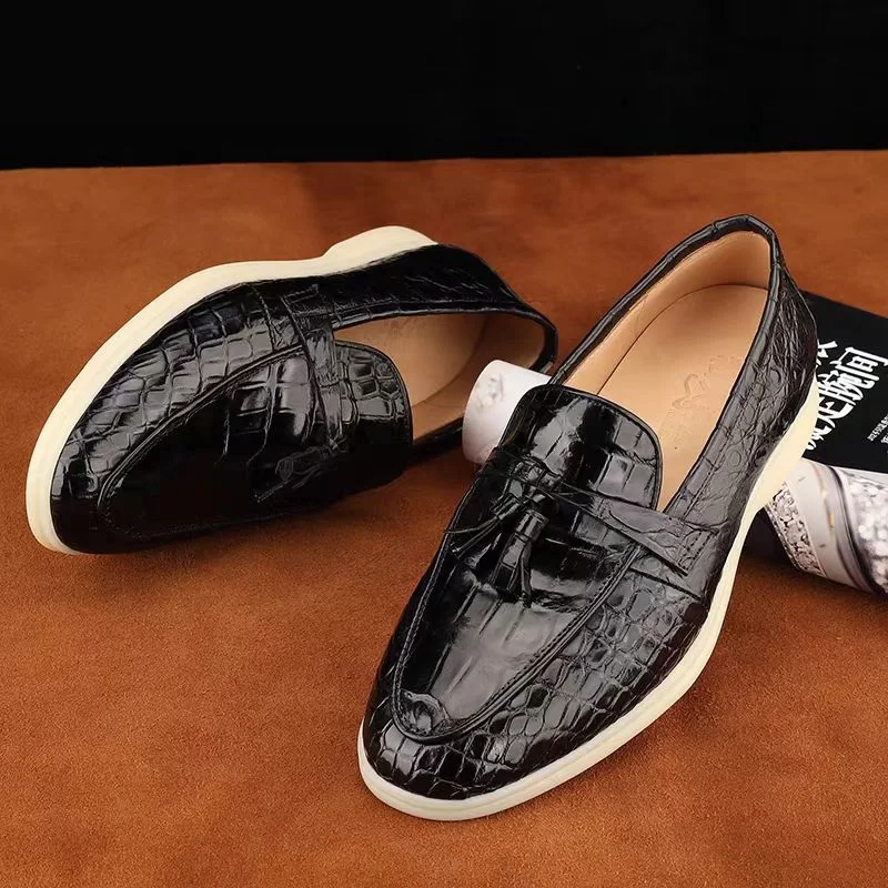 وصل حديثًا لعام 2025 حذاء كاجوال من جلد التمساح للرجال ، حذاء من الجلد الطبيعي للرجال pdd652