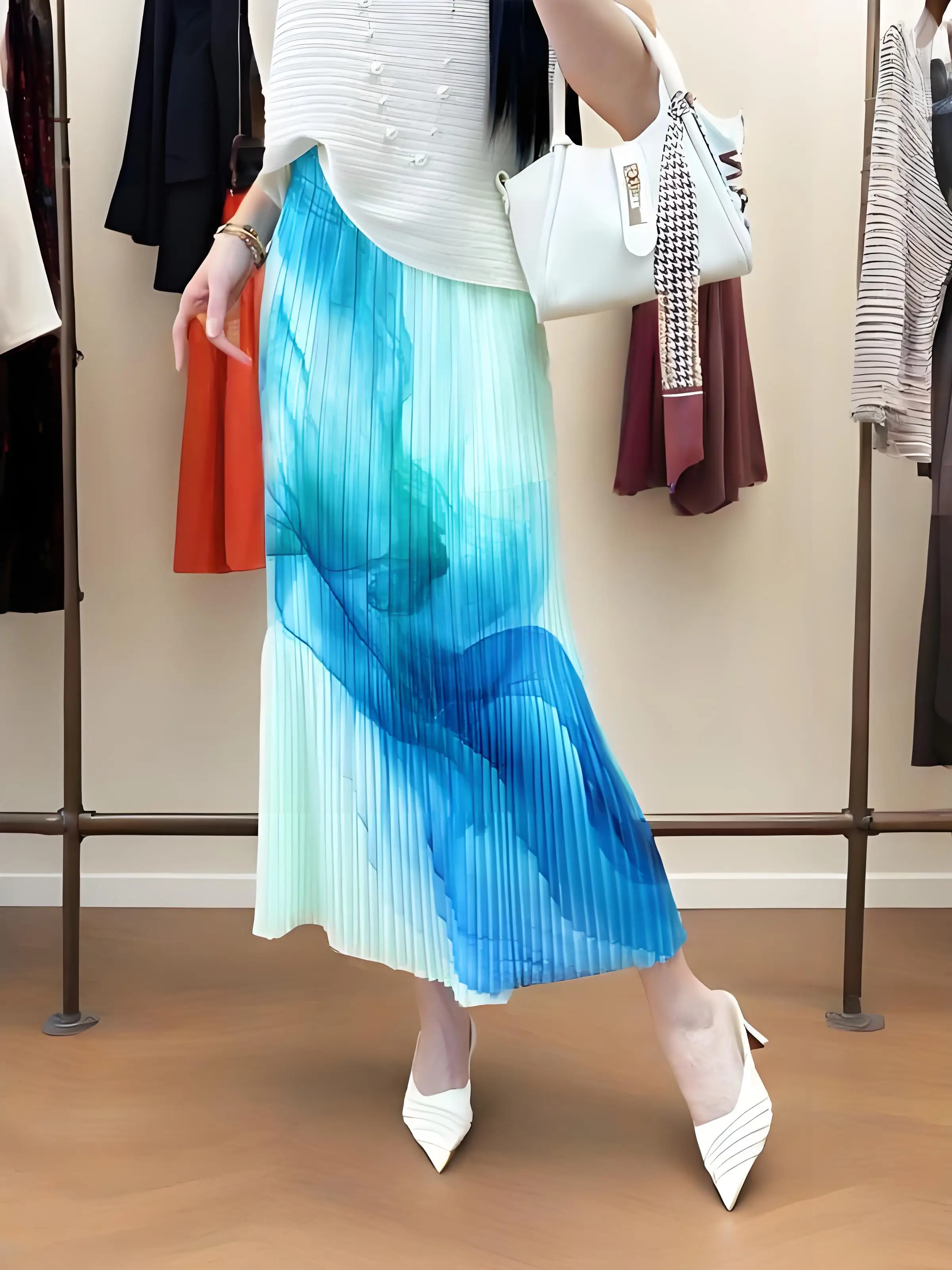 

Miyake 2025 Summer New Pleated Women's Half-body Fishtail Fashion Printing Versatile Comfortable and Thin Pleated Skirt