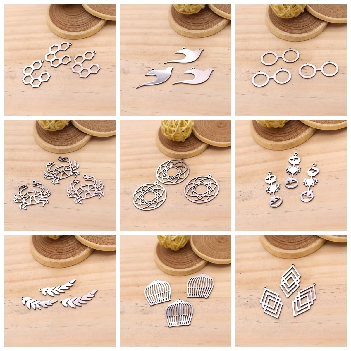 3pcs Swallow Crab Glasses Winged Angel Lotus Stainless Steel Pendant Charms For Jewelry Making Necklace Earrings DIY Accessories