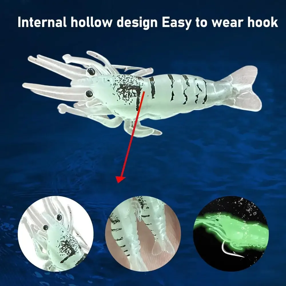 طُعم صيد السمك المتوهج في الظلام 4 سم، طُعم ناعم من الروبيان الواقعي مع خطاف، لسمك السلمون المرقط، طُعم صيد المياه العذبة والمياه المالحة #5