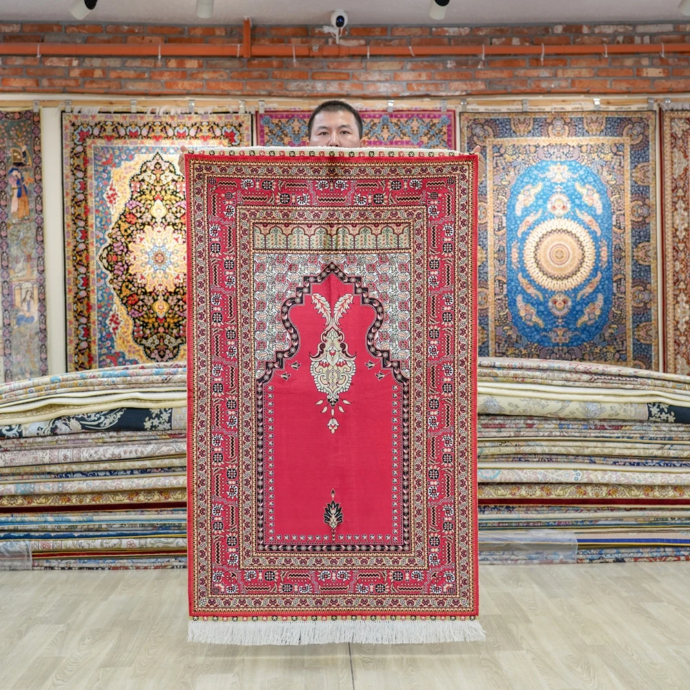 Alfombras de Oración de Seda de 82x134cm, Alfombras de Oración Persas Hechas a Mano de Alta Densidad Súper Suaves, Decoración Oriental para el Hogar y el Dormitorio