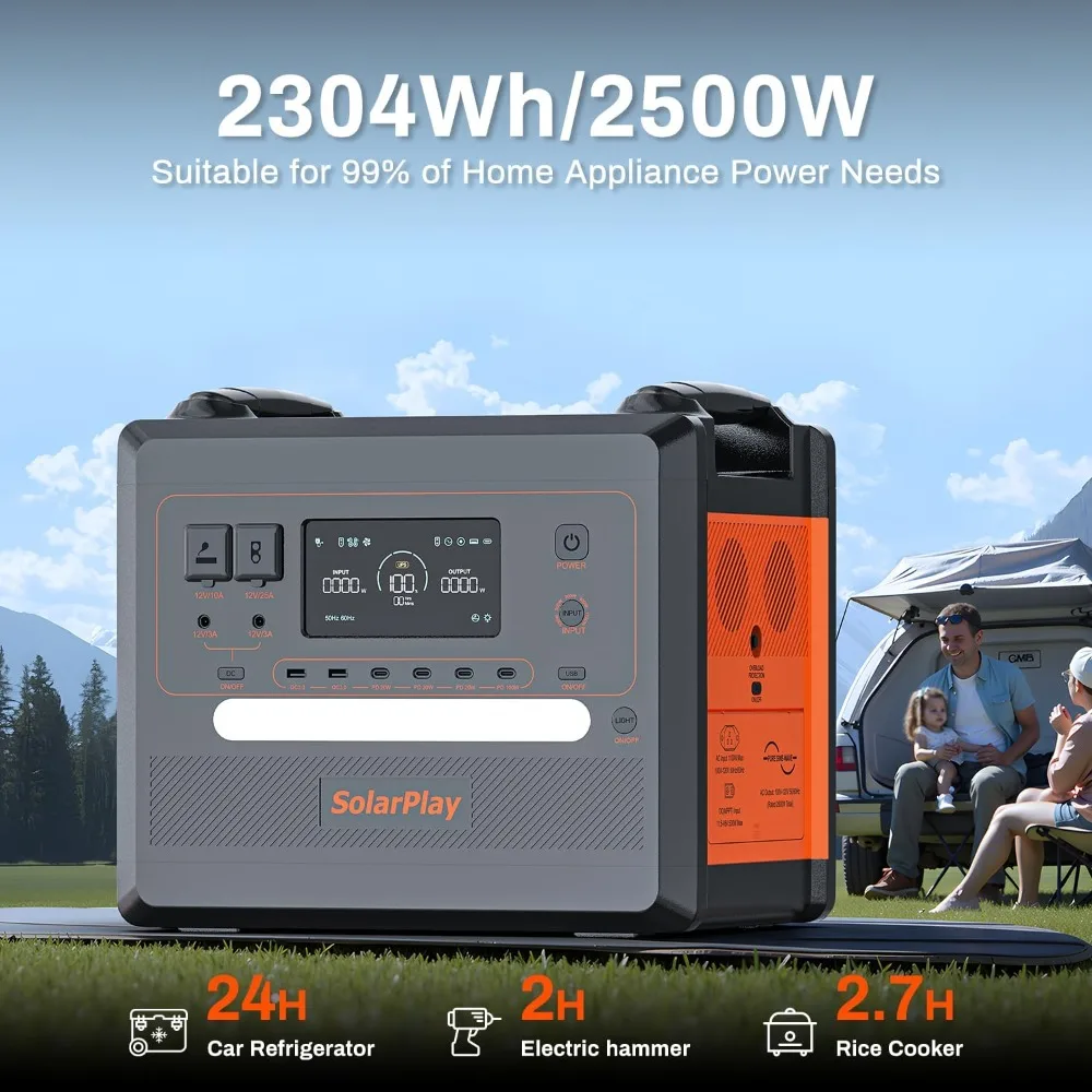 2500W Power Station 2304Wh LiFePO4 Solar Generator 90Min Fast Charge Peak 5000W 4 AC Outlets BMS Home Camping Outdoor Backup
