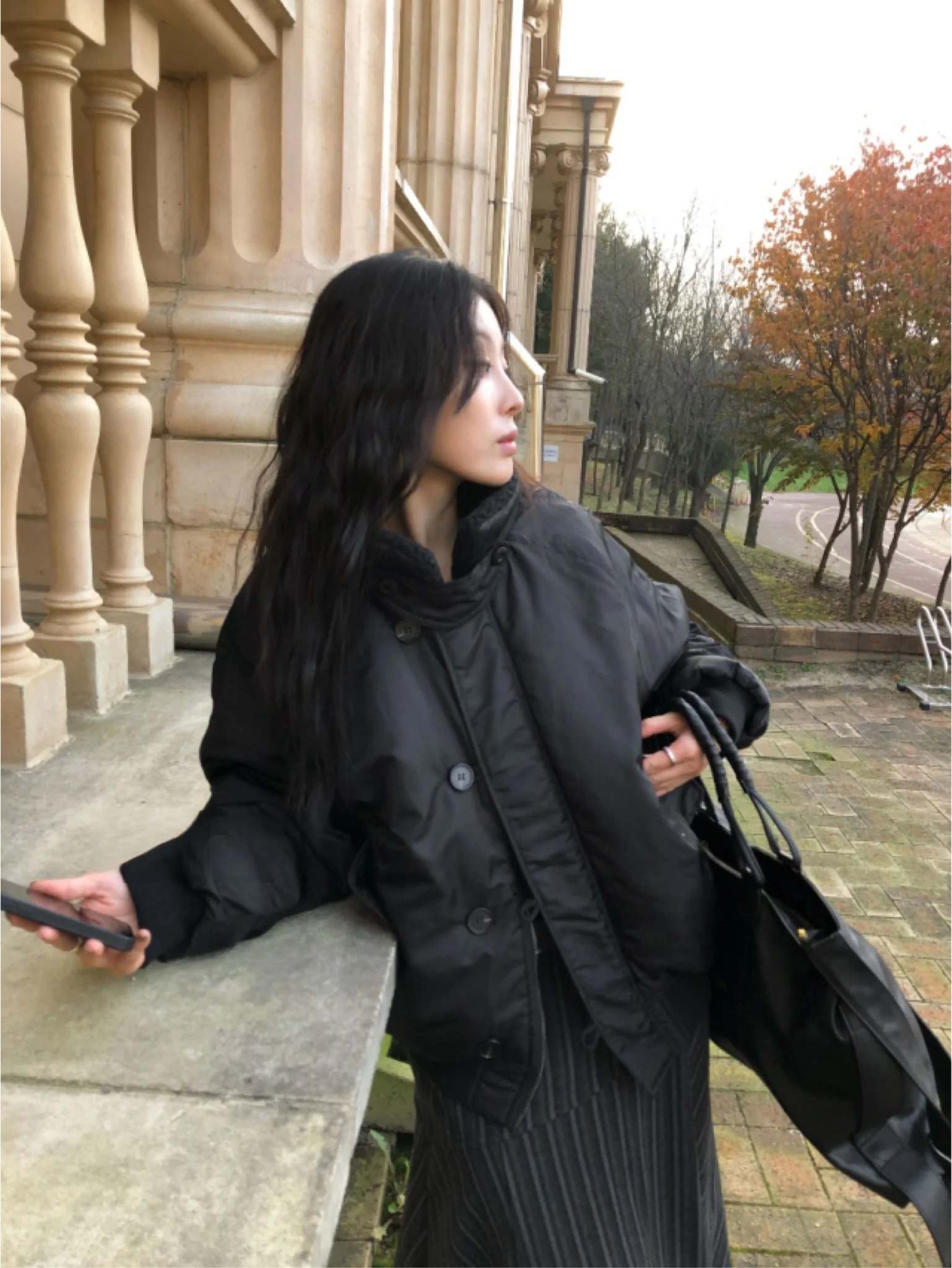 Unique SEI Korean Style Fluffy Collar Patchwork Winter Warm Casual Stylish Retro Flight Jacket Coat for Women Commute Style