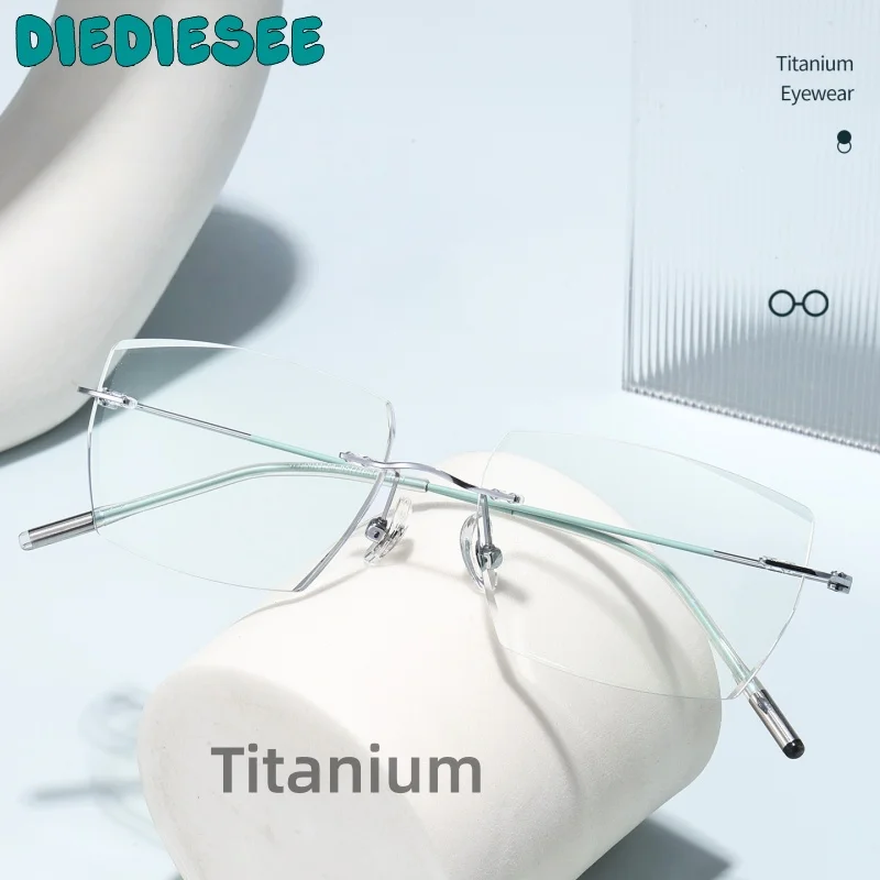 

DIEDIESEE Men's Anti Blue Light Frameless Glasses Frame Ultra Light Flat Light Glasses Diamond Cut Edge Glasses Frame WT0011-84