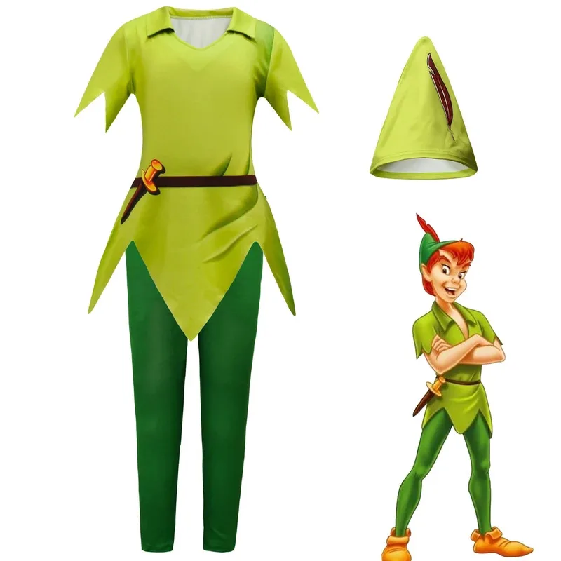 

Anime Peter Pan Cosplay Halloween Costume Christmas Party Children's Boy Girl Top Pants Hat Sets Stage Performese Fancy Dress Up