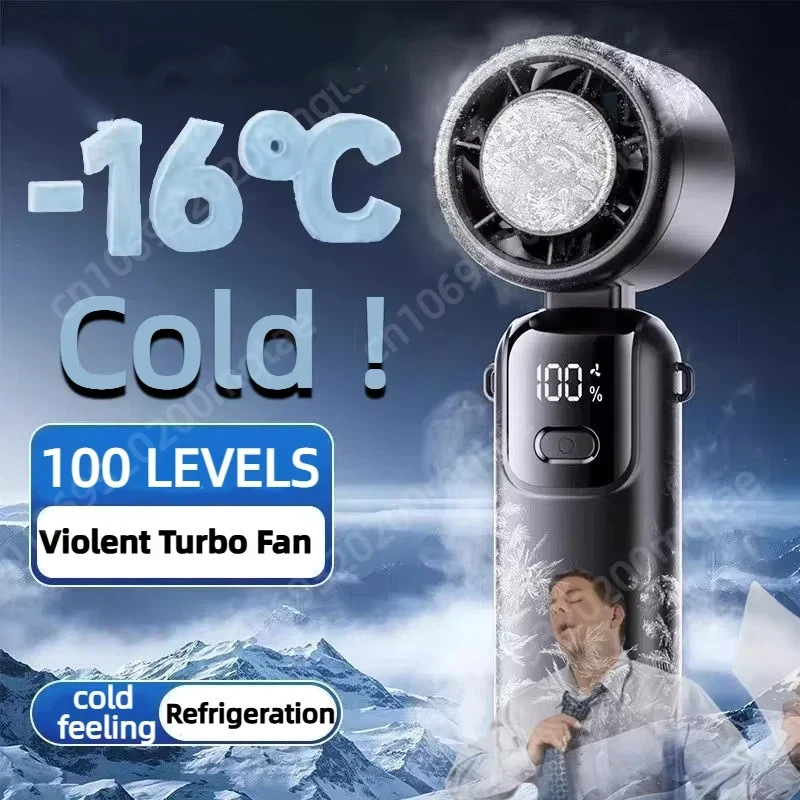 2026 Ventilador de mano 100 velocidades Potente viento Ultra silencioso Cuello colgante Plegable 90 °   Ajustable para refrigeración de oficina/exteriores