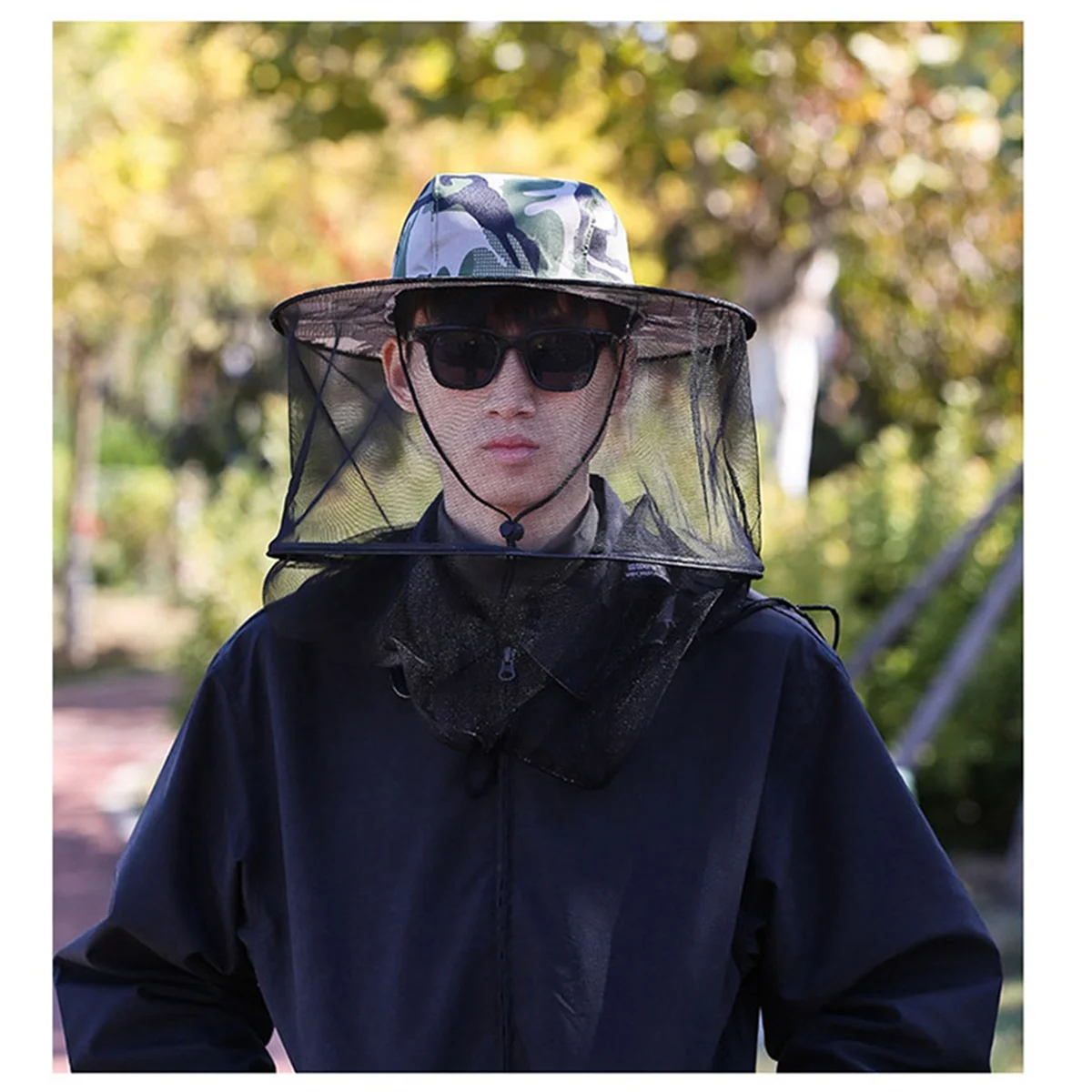 

New Beige Outdoor Anti-Mosquito Fishing Net Hat, Suitable for Fishing, Camping and Other Activities