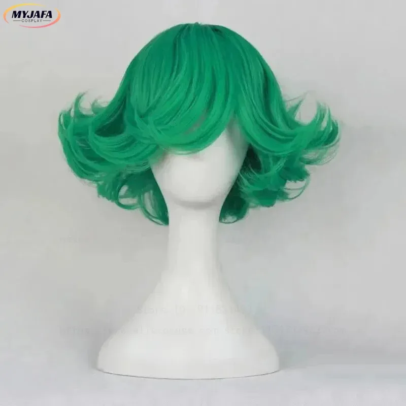ABC123 أنيمي Senritsu لا تأثيري Tatsumaki شعر مستعار 30 سنتيمتر قصيرة مجعد الأخضر مقاومة للحرارة الشعر الاصطناعية Anx ؛ 3 ، f'6 ، h.7;j #1