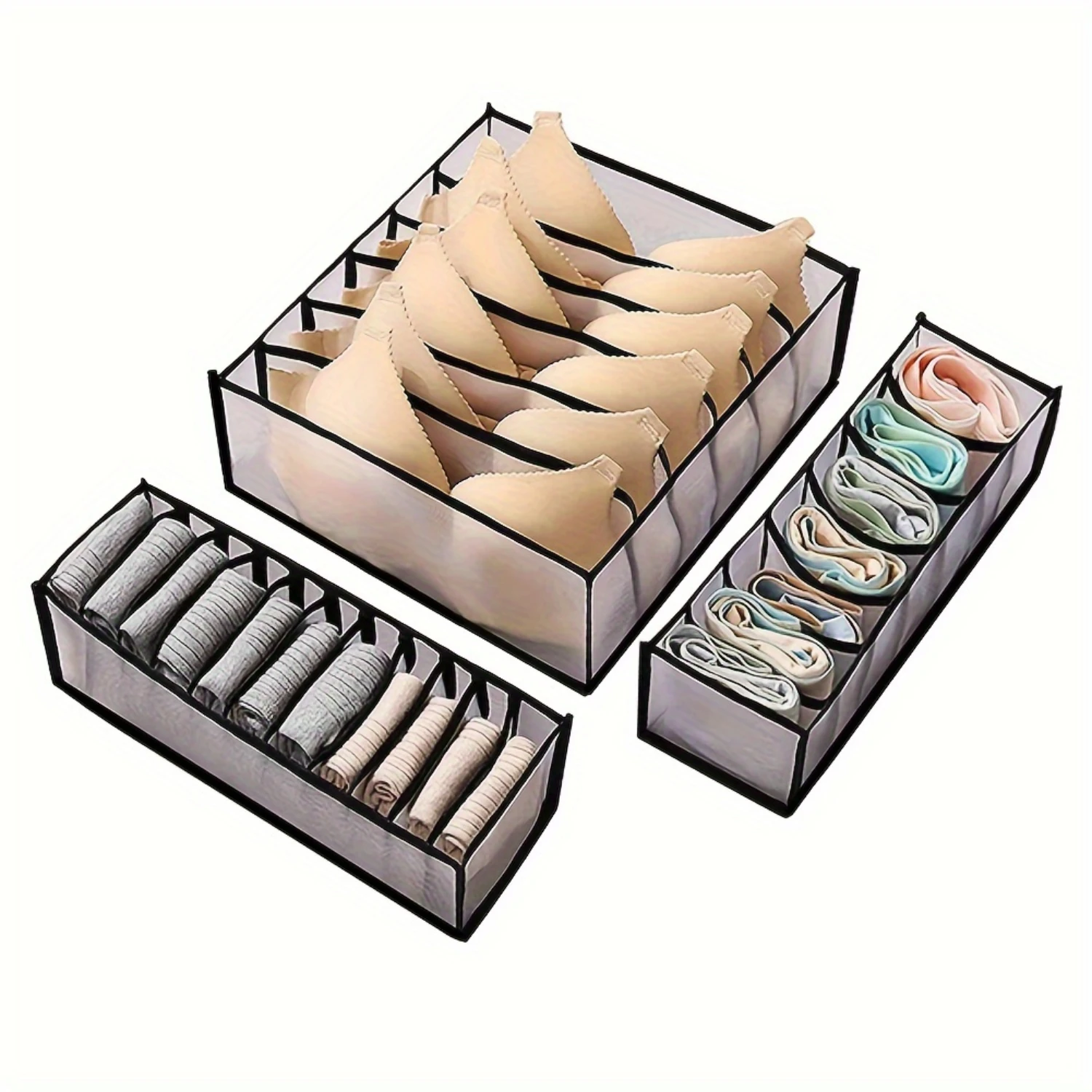 3Pcs Folding Drawer  Box Set, Compartmental Wardrobe  Box Suitable for Underwear, Bras And Socks